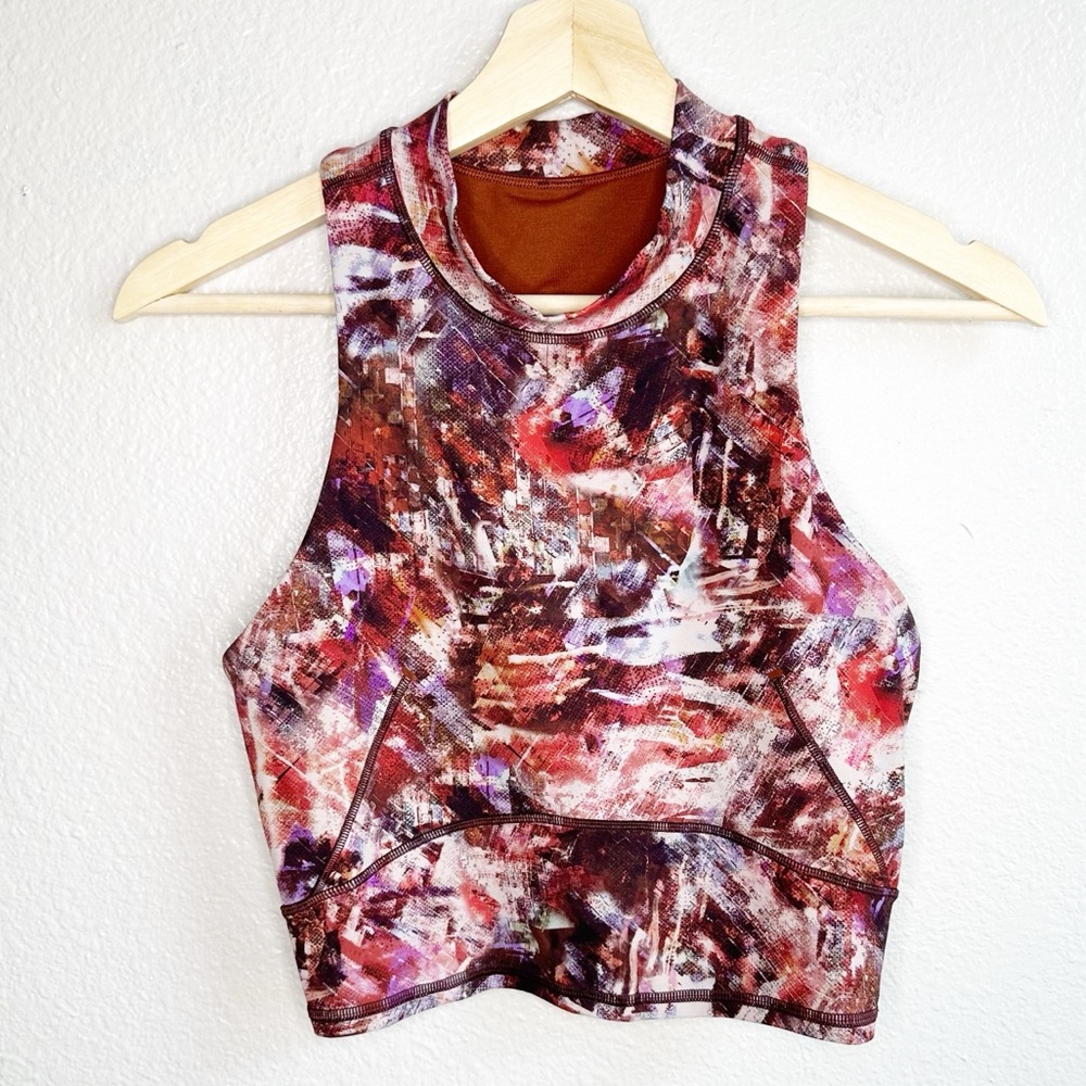 Lululemon Everlux and Mesh Cropped Tank Urbantricity Multi/Dark Terracotta Sz 6